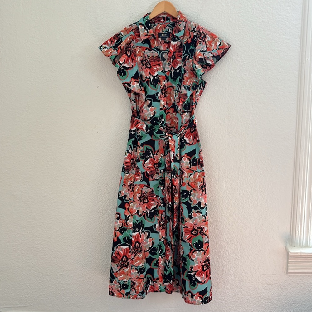Anthropologie Maeve Flutter-Sleeve Floral Midi Button Down Shirt Dress Medium - Picture 4 of 14